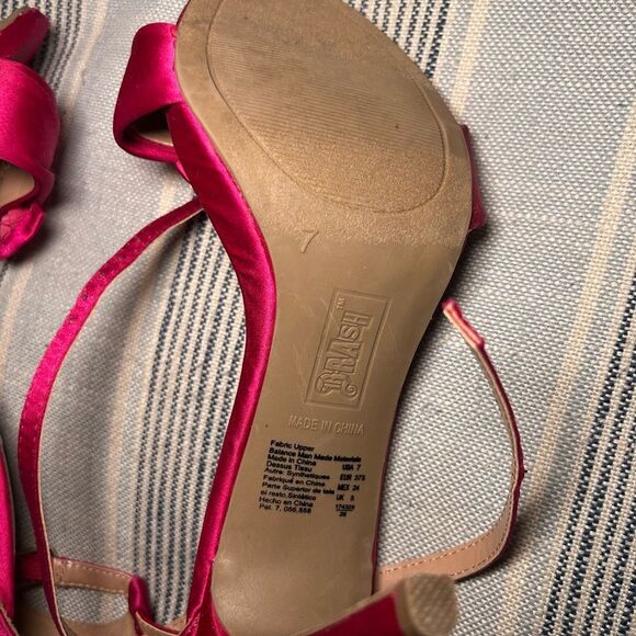 Brash Hot Pink Satin Bow Heeled Sandals Women's Size 7 Fuchsia Formal Stilettos - Picture 6 of 7